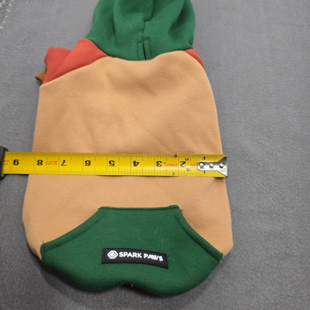 Spark Paws Dog Hoodie Colorblock Green Orange Tan Fleece Lined NWT J